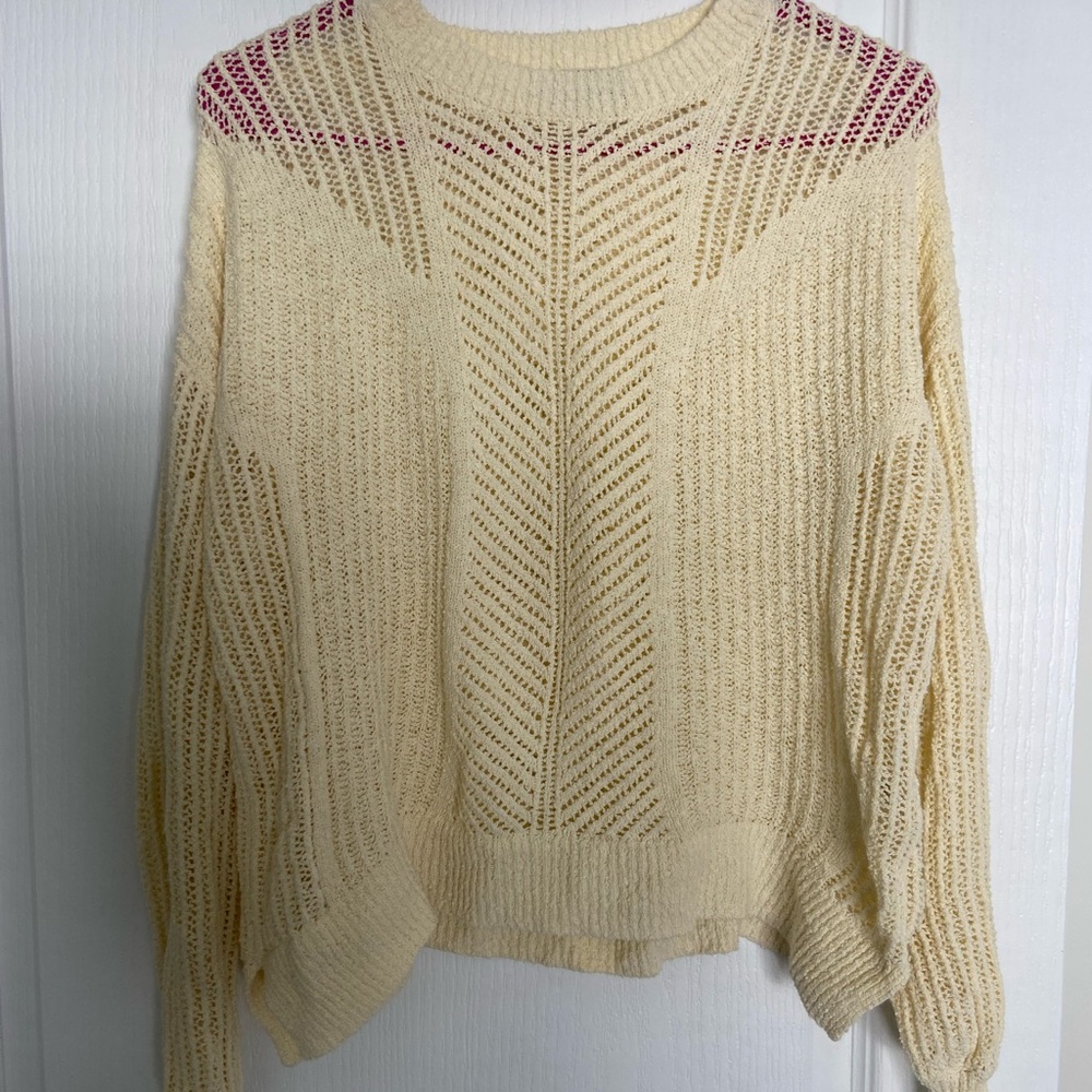 Lucky Brand Crochet Yellow Crewneck Sweater (Small)